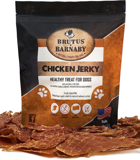 Brutus & Barnaby chicken jerky dog treats, all-natural, USA-made, healthy chews for dental health