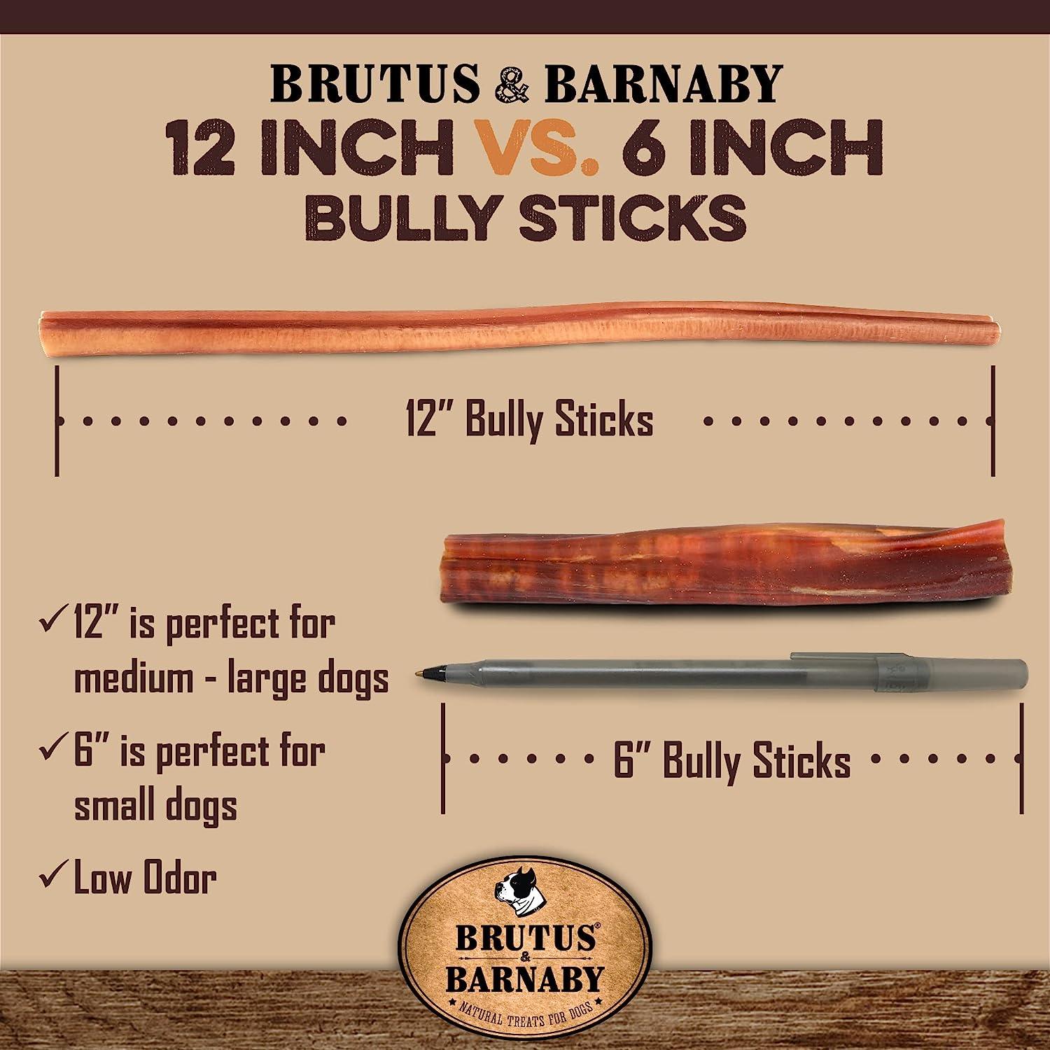 12 inch vs 6 inch bully sticks for dogs, low odor natural chews sized for small to large breeds