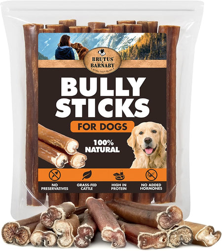 6 Inch Bully Sticks for Dogs – Long Lasting Low Odor Dog Chews (Grass-Fed, Rawhide-Free)