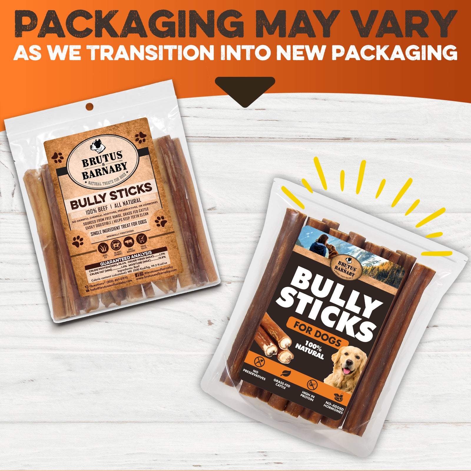 All-natural bully sticks for dogs, 100% beef, grass-fed, no preservatives or hormones, made in USA