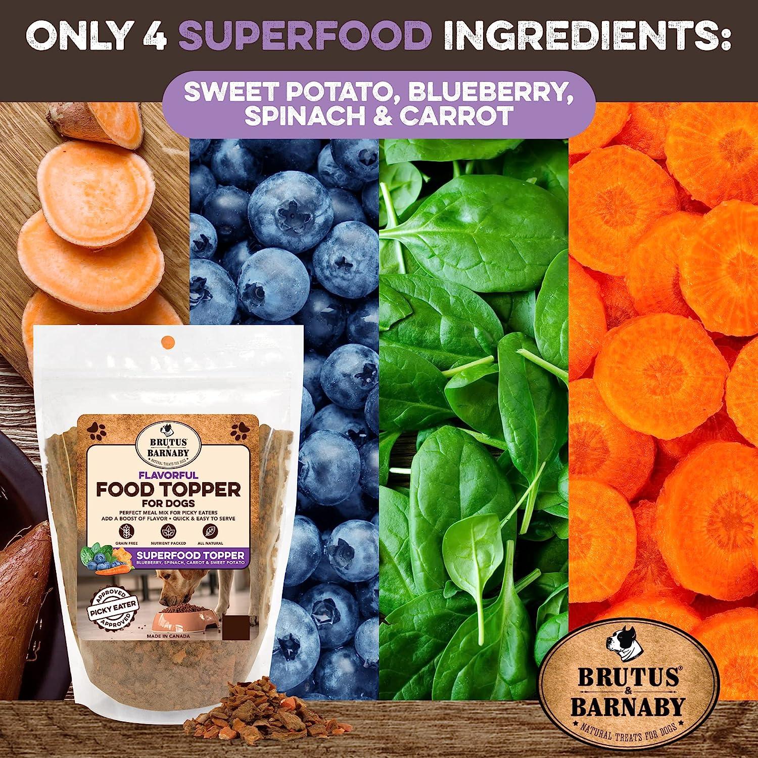 All-natural dog food topper with sweet potato, blueberry, spinach & carrot superfoods for picky eaters