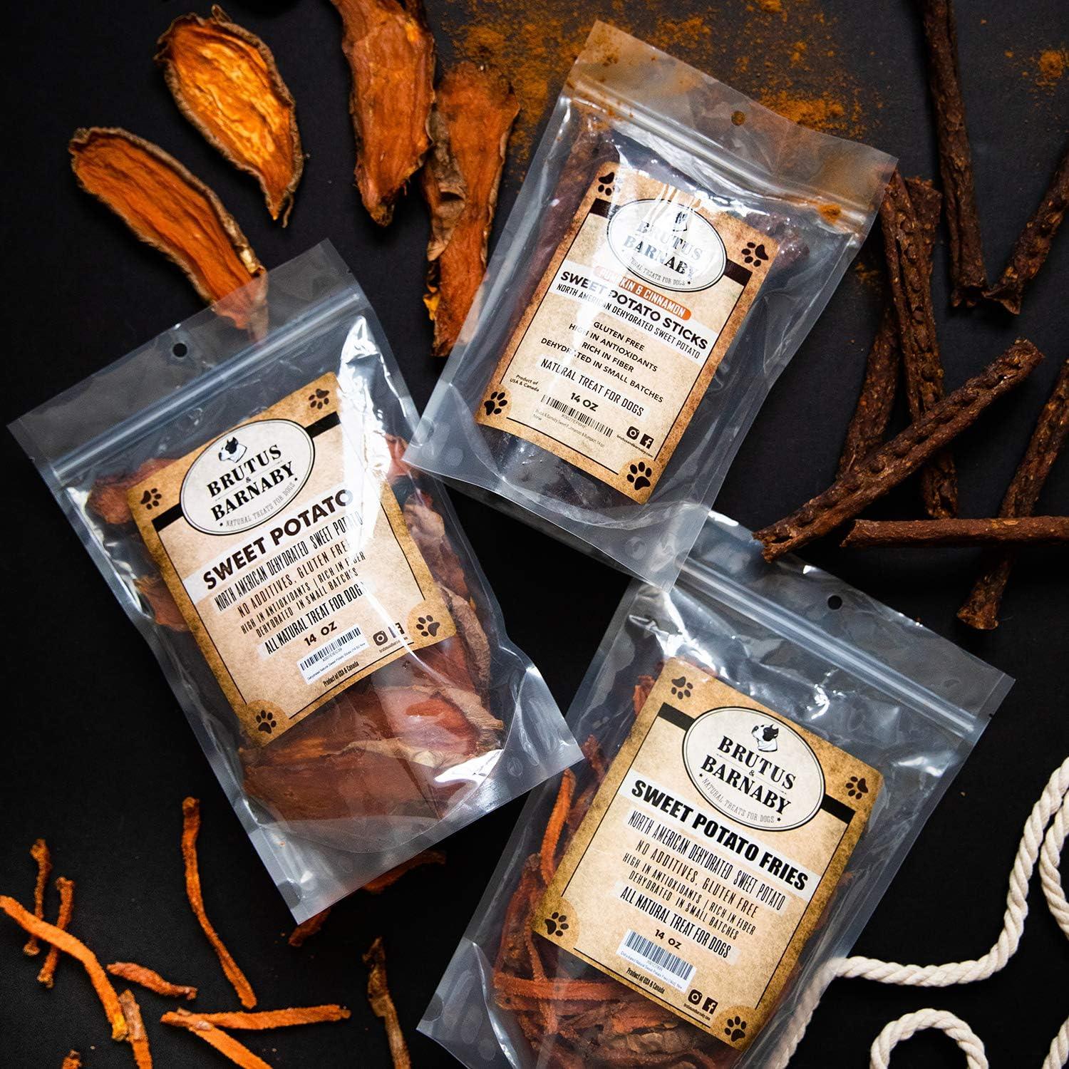All-natural sweet potato dog treats: sticks, fries, and slices — gluten-free, USA-made, rich in fiber