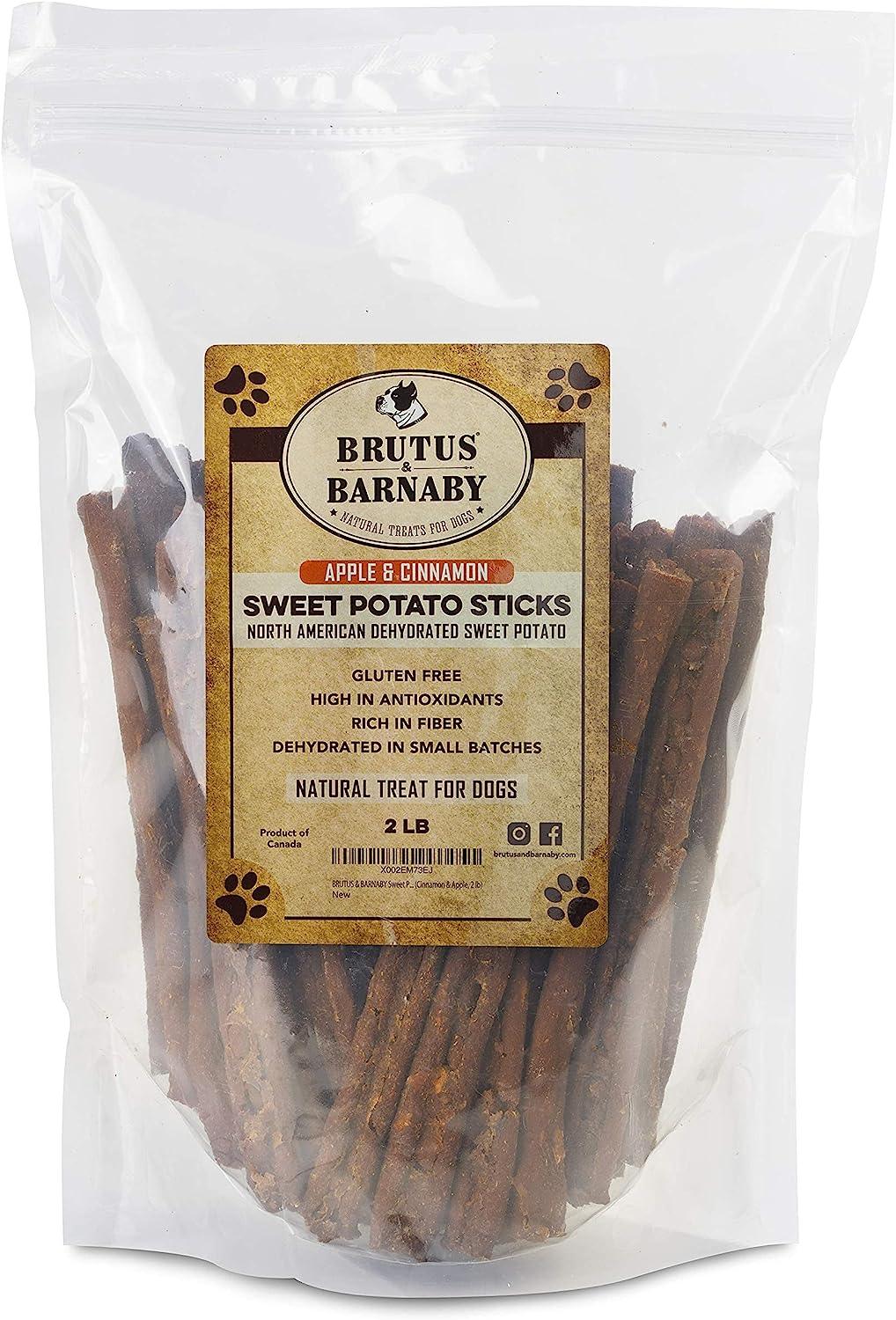 Apple & cinnamon sweet potato sticks for dogs, natural gluten-free treats in resealable bag