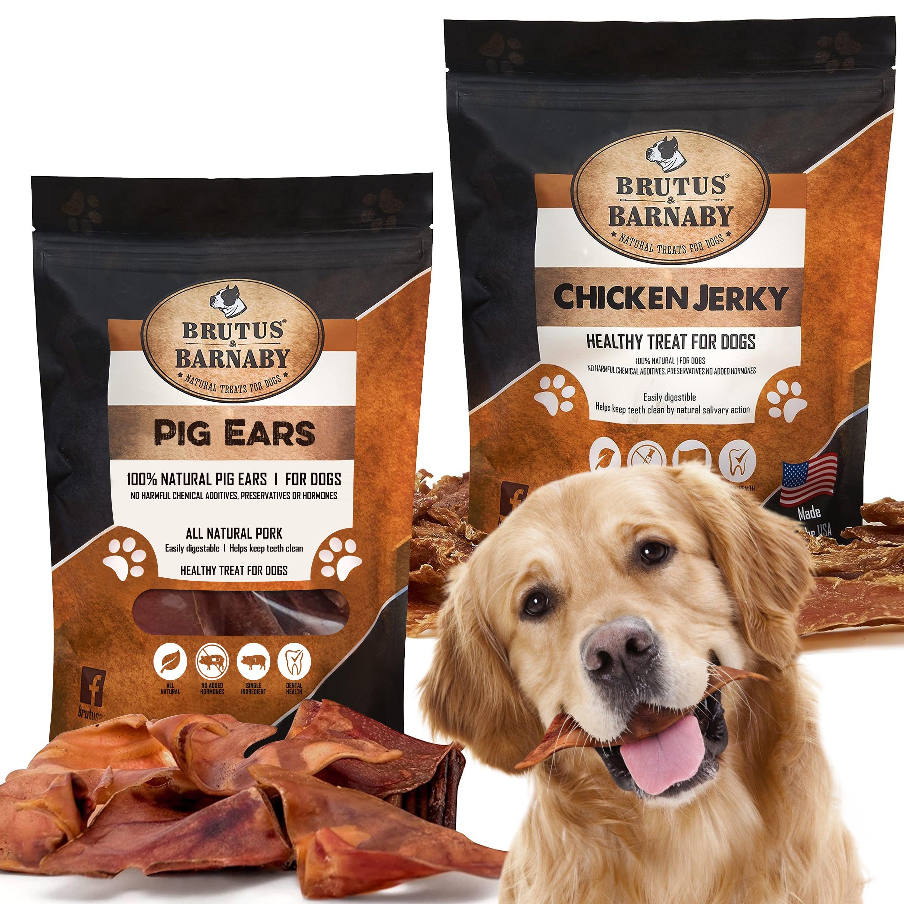 Whole Pig Ear (12-Count) + Chicken Jerky Treats (10oz) - Brutus & Barnaby