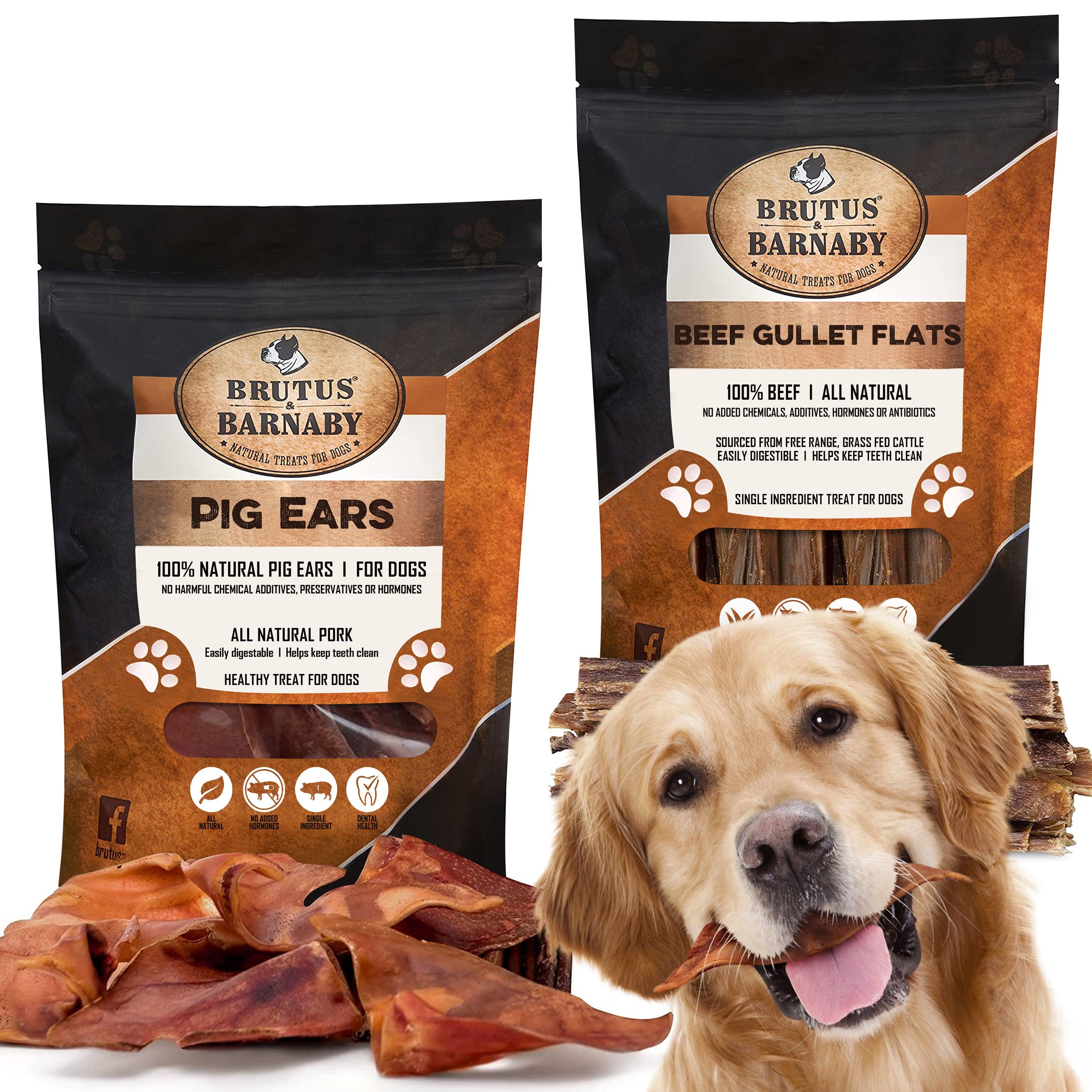 Natural Whole Pig Ears (25-Count) + All Natural Single Ingredient Beef Jerky Chews (15-Count) - Brutus & Barnaby