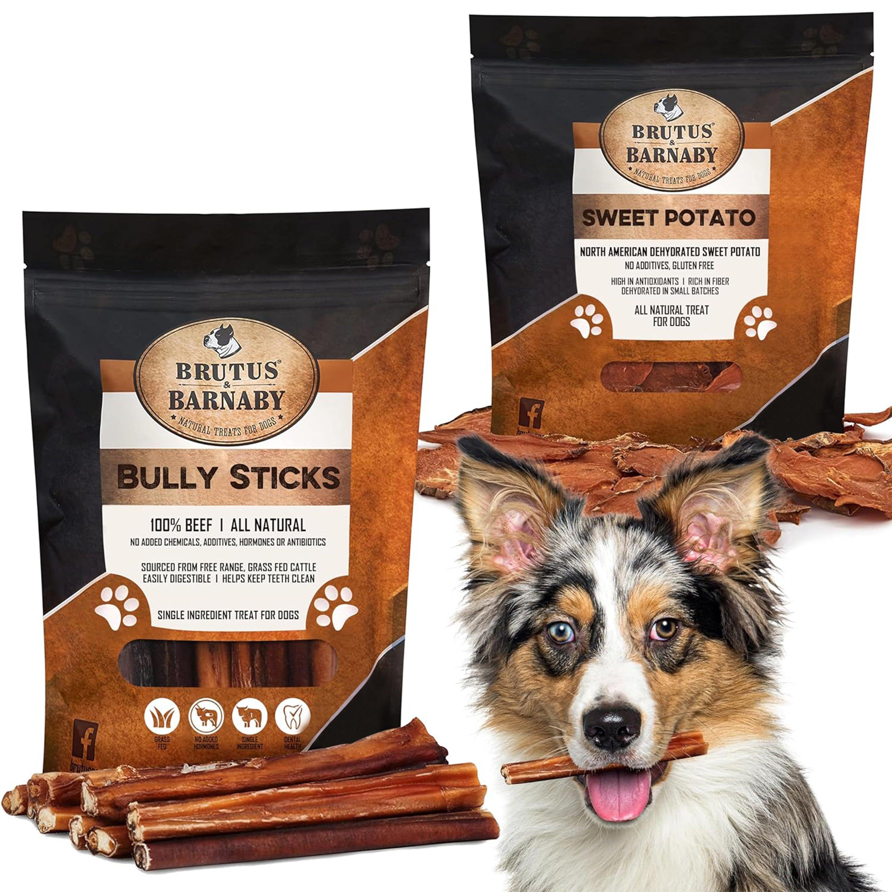 Sweet Potato Treats (14oz) + Bully Sticks for Dogs (12-Count) - Brutus & Barnaby