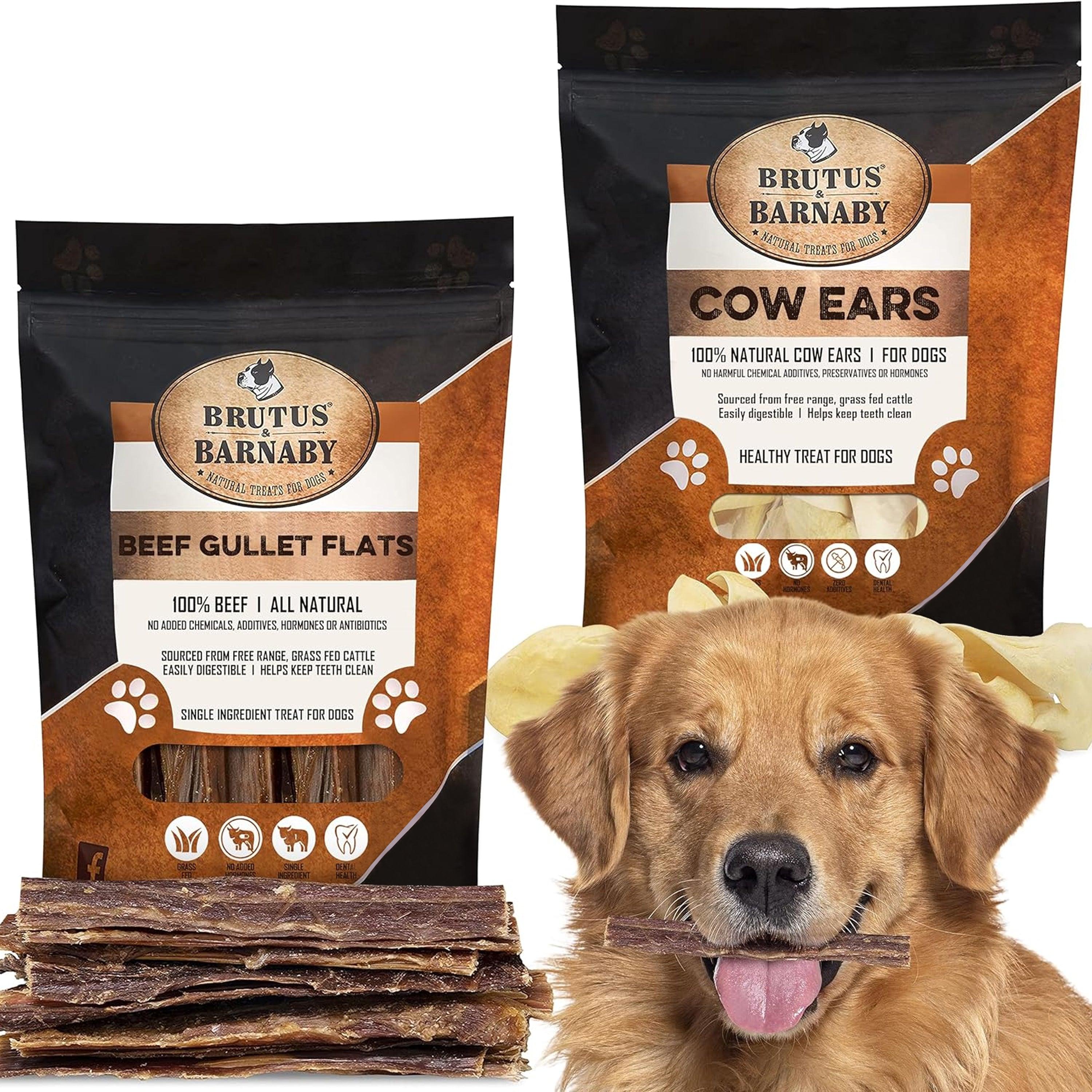 12 Cow Ears + 15 Gullet Treats, All Natural Whole Dog Treats - Brutus & Barnaby