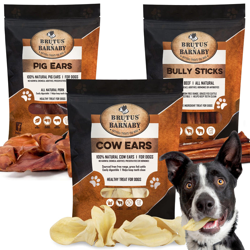 Cow Ears (30-Count) + Bully Sticks (12-Pack) + Pig Ear (12-Count)