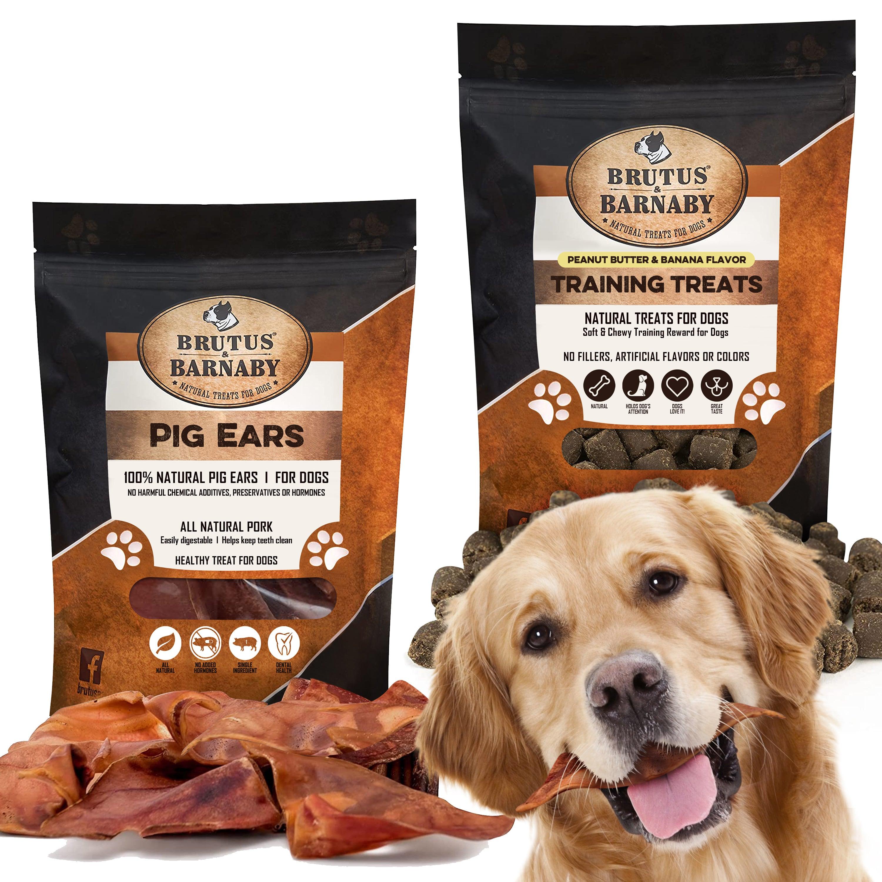 Pig Ears (12) + Training Treats for Dogs (8oz) - Brutus & Barnaby