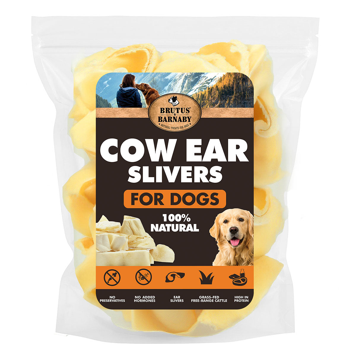 Brutus and Barnaby Cow Ear Slivers light chew for sensitive stomach dogs
