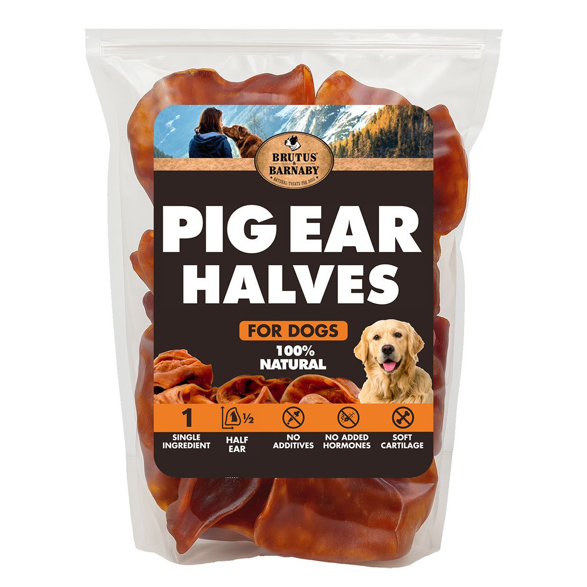 Pig ear halves for dogs, 100% natural single ingredient treat with no additives or hormones