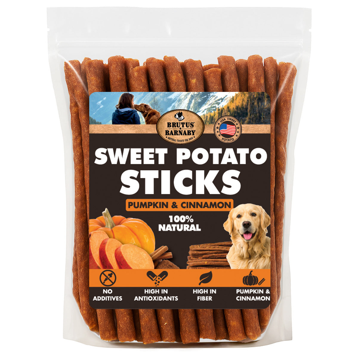 Sweet Potato Sticks For Dogs (Pumpkin & Cinnamon Flavor) - Crunchy Dog Treats, High Fiber & Great for Training