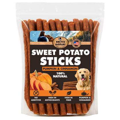Sweet Potato Sticks For Dogs (Pumpkin & Cinnamon Flavor) - Grain-Free, High Fiber, Crunchy Training Treats