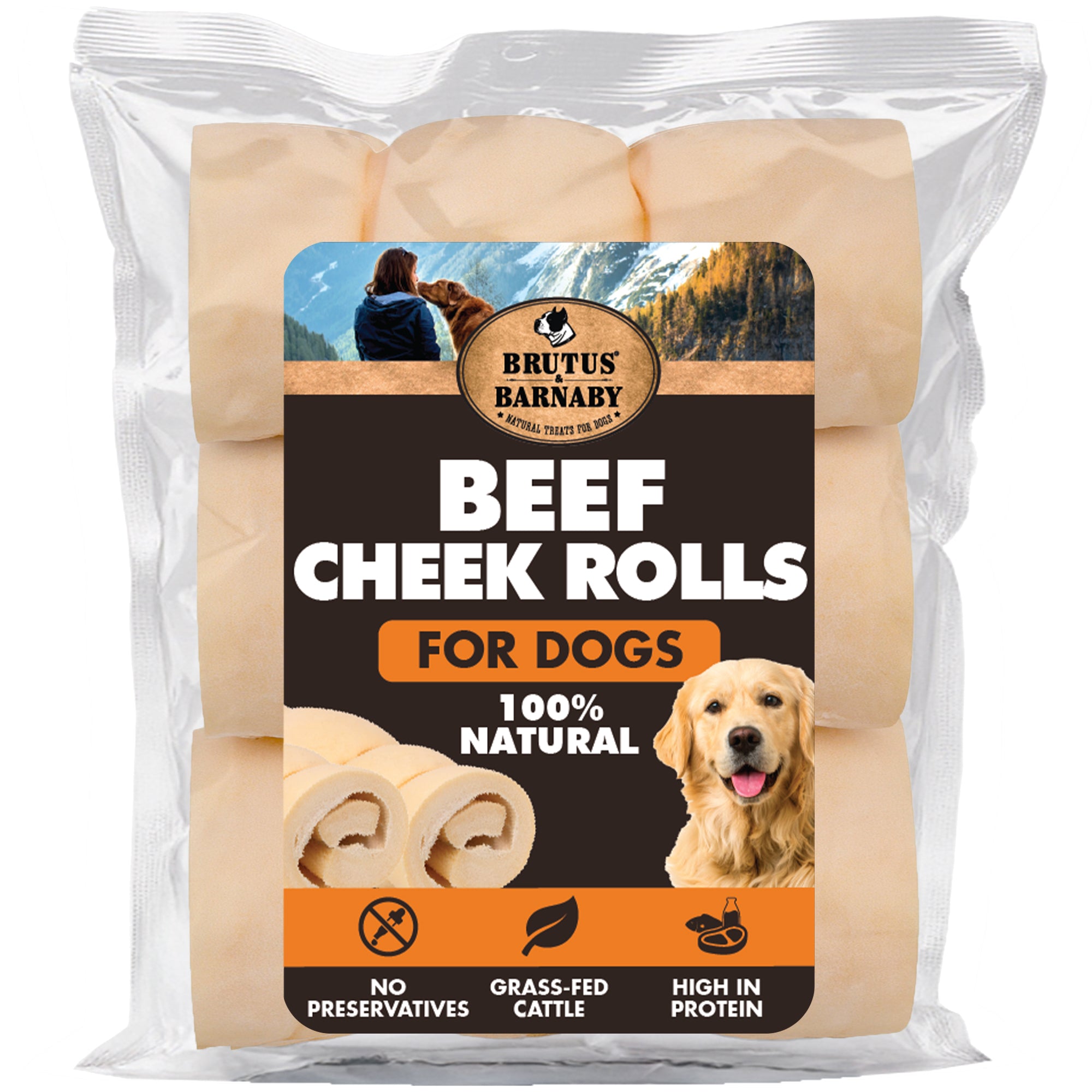 Beef cheek rolls for dogs, 100% natural, high-protein dog treats made from grass-fed cattle, no preservatives