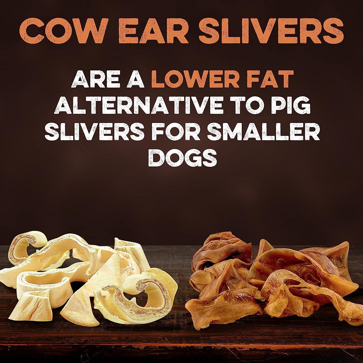 Cow ear slivers for smaller dogs — lower fat alternative to pig slivers, natural dog chews