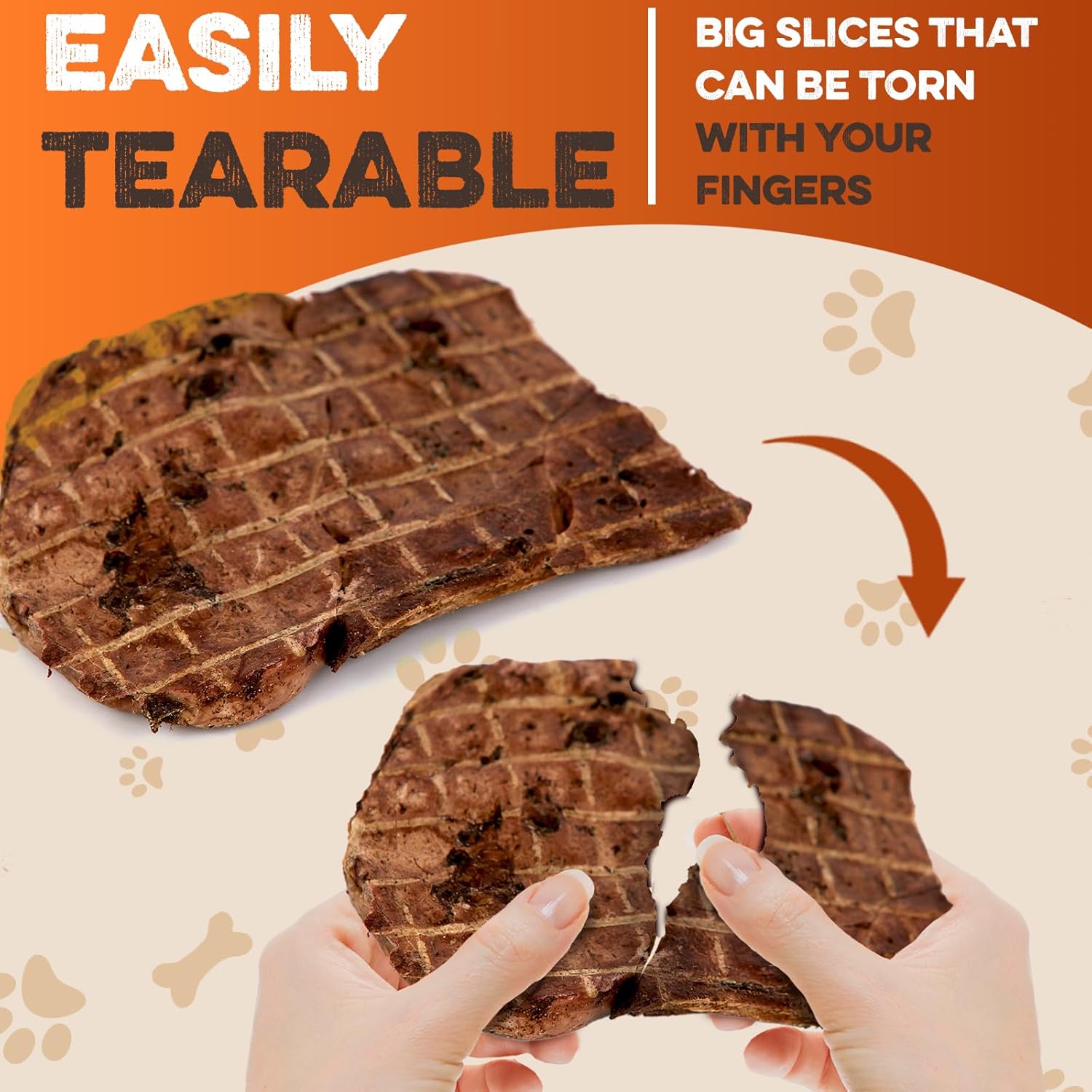 Easily tearable all-natural dog treat slices, perfect for portioning by hand