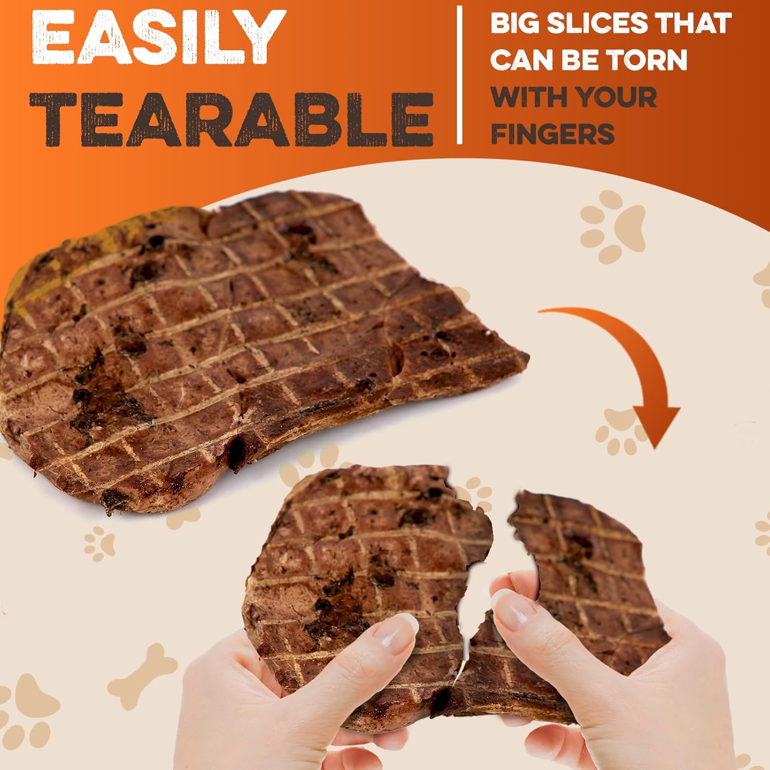 Easily tearable dog treat slices, perfect for portioning by hand—ideal for training or sharing with your pup.