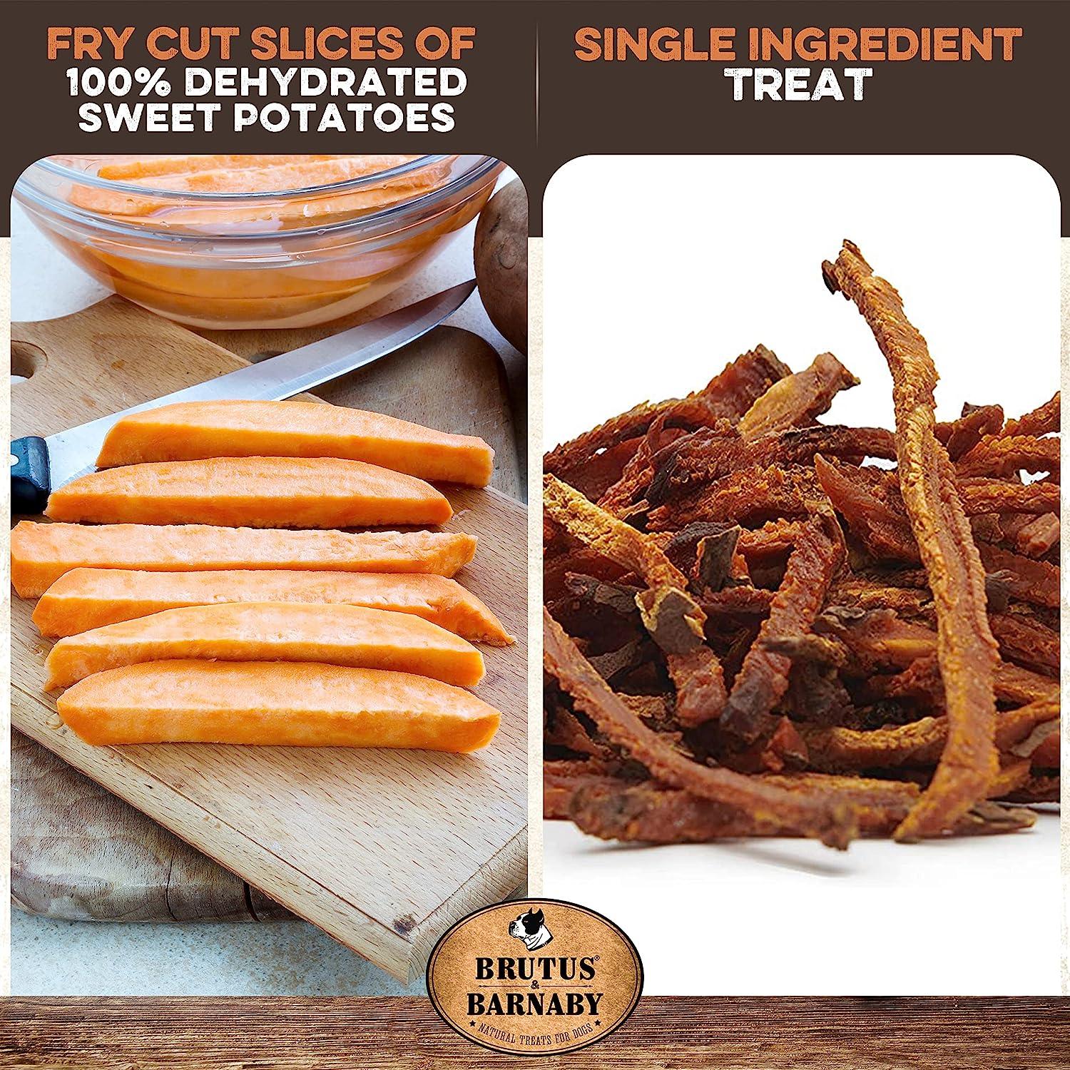 Fry-cut dehydrated sweet potato dog treats, single ingredient, all-natural, USA-made