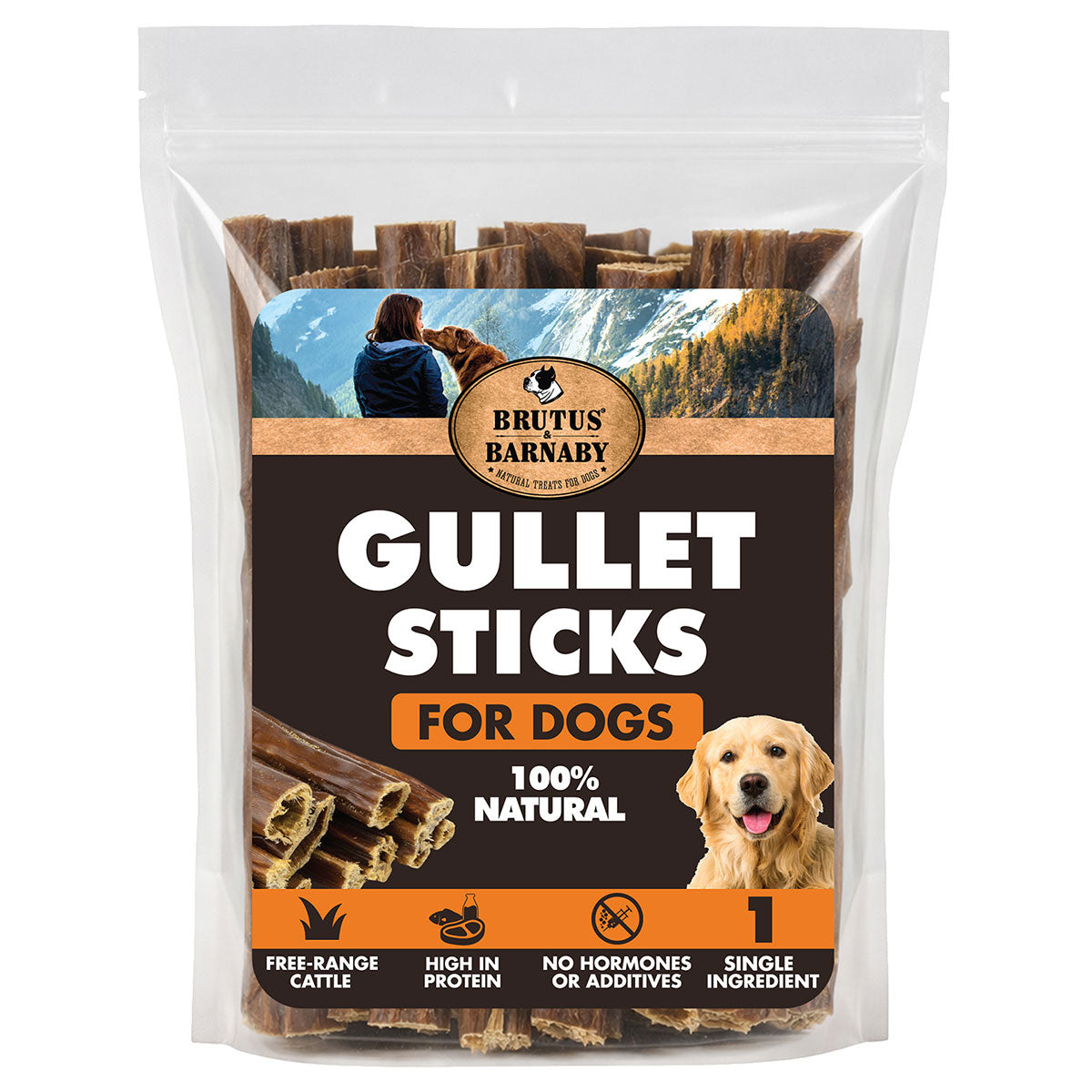 Brutus and Barnaby beef gullet sticks rawhide free dog chews