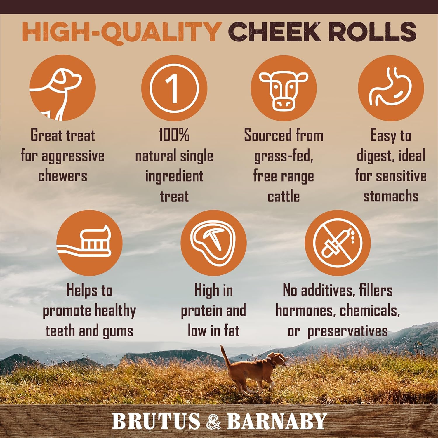 High-quality cheek rolls for dogs: natural, single-ingredient, grass-fed cattle treats, easy to digest, no additives, great for aggressive chewers