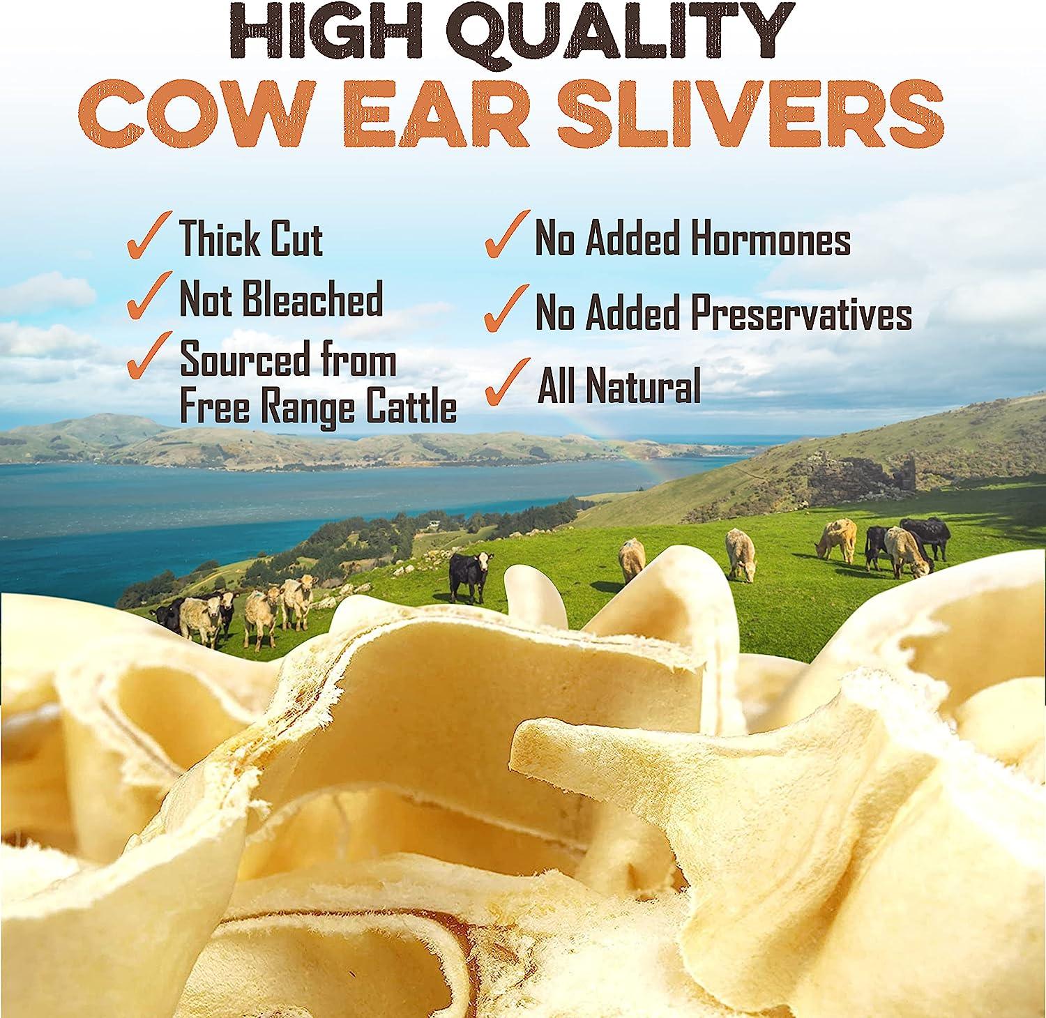 High quality cow ear slivers for dogs, all natural, thick cut, sourced from free range cattle