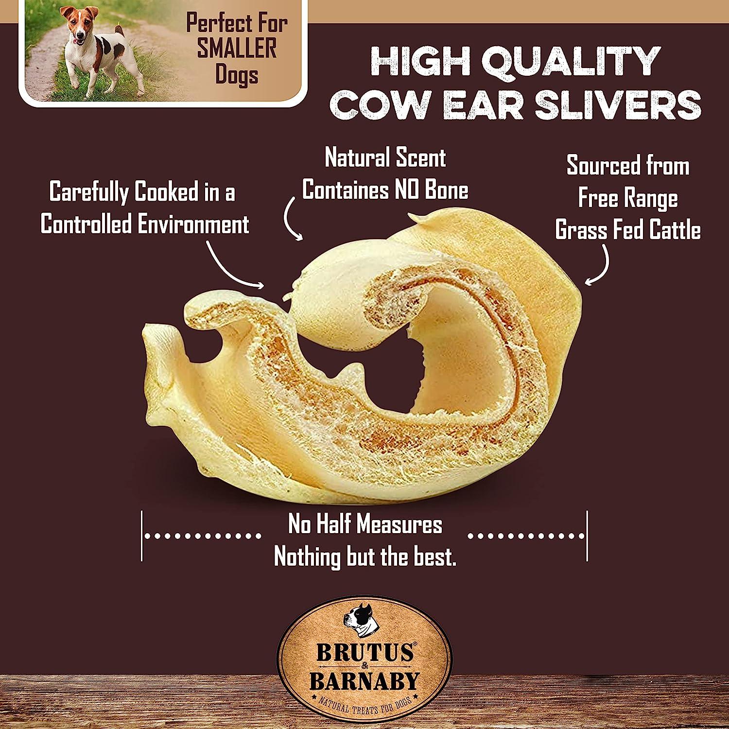 High quality cow ear slivers for small dogs, natural scent, no bone, grass-fed cattle, USA-made dog chew
