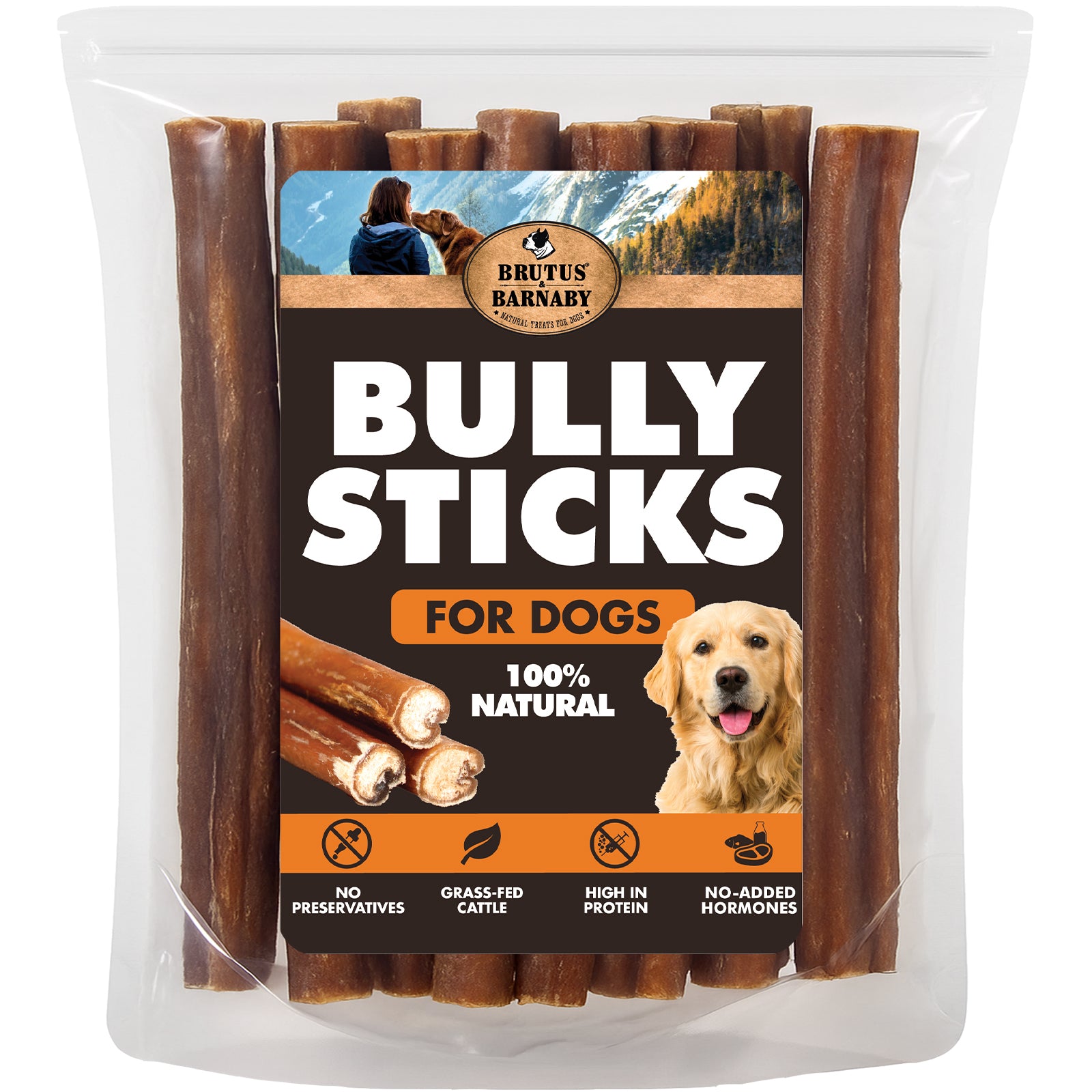 Bully Sticks for Dogs, 6" – Low-to-No Odor, Grass-Fed, Rawhide-Free Chews for Aggressive Chewers