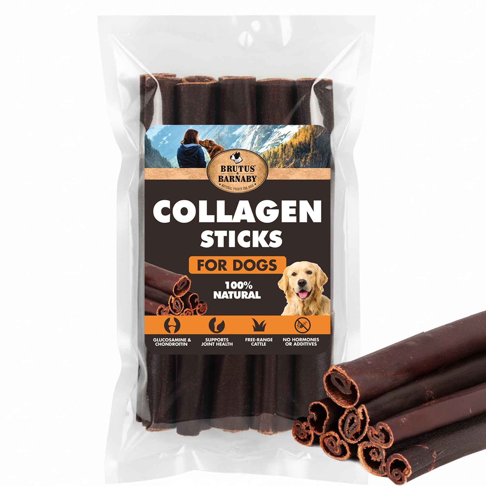 Beef Collagen Sticks for Dogs – Long-Lasting Rawhide-Free Chews, Odor-Free, Joint Support, Great for Aggressive Chewers