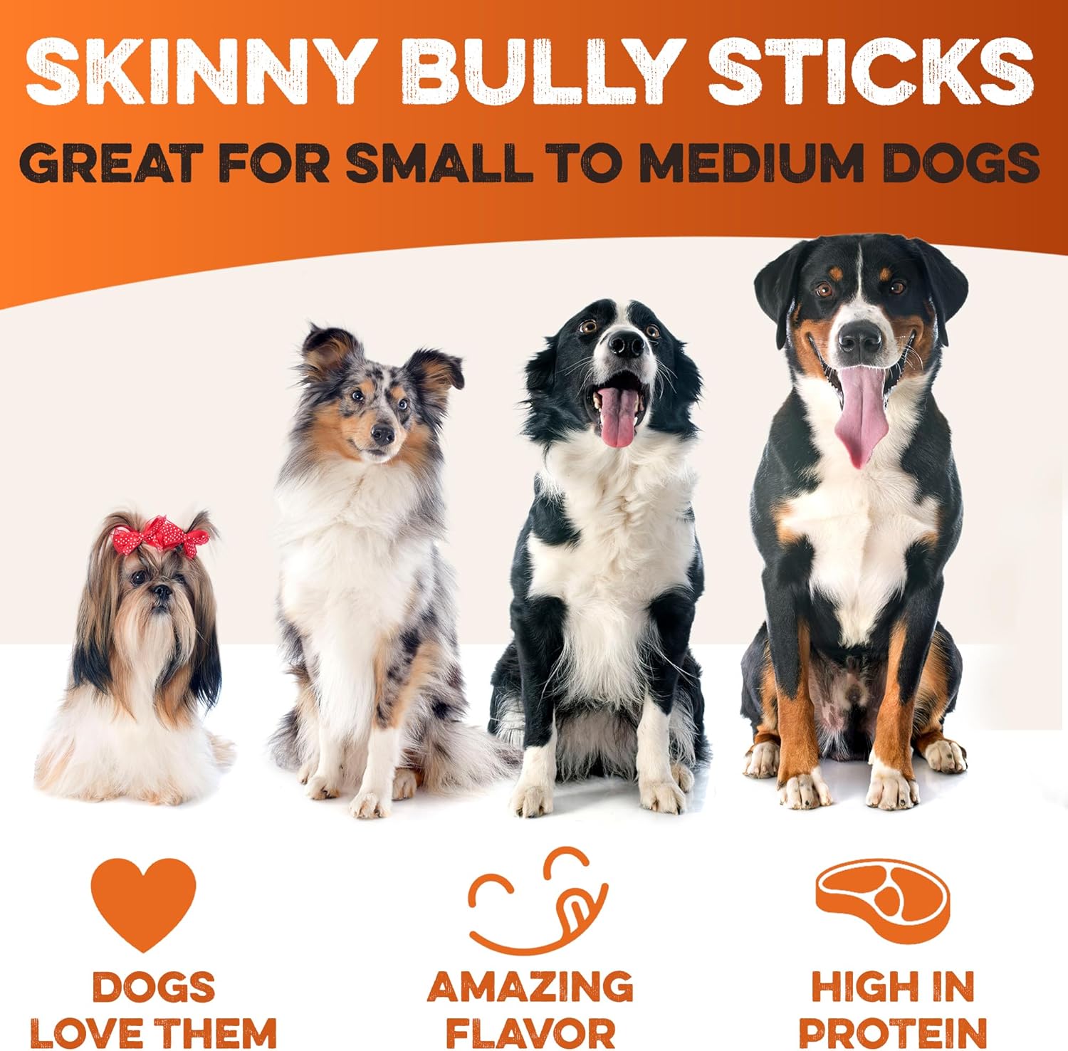 Skinny bully sticks for small to medium dogs, natural high-protein chews dogs love