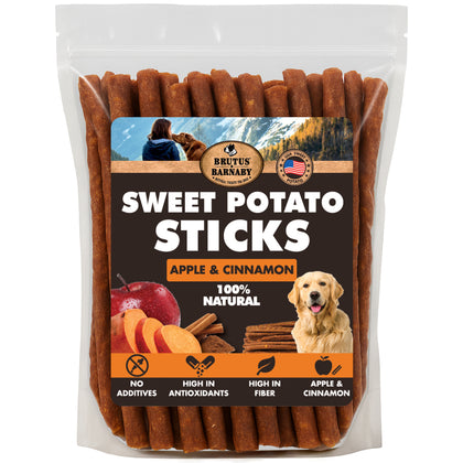 Sweet Potato Sticks For Dogs (Apple & Cinnamon Flavor) - Grain-Free, High Fiber, Crunchy Training Treats