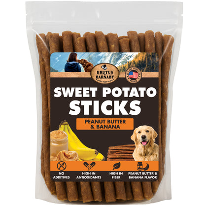 Sweet Potato Sticks For Dogs (Peanut Butter & Banana Flavor) - Grain-Free, High Fiber, Crunchy Training Treats
