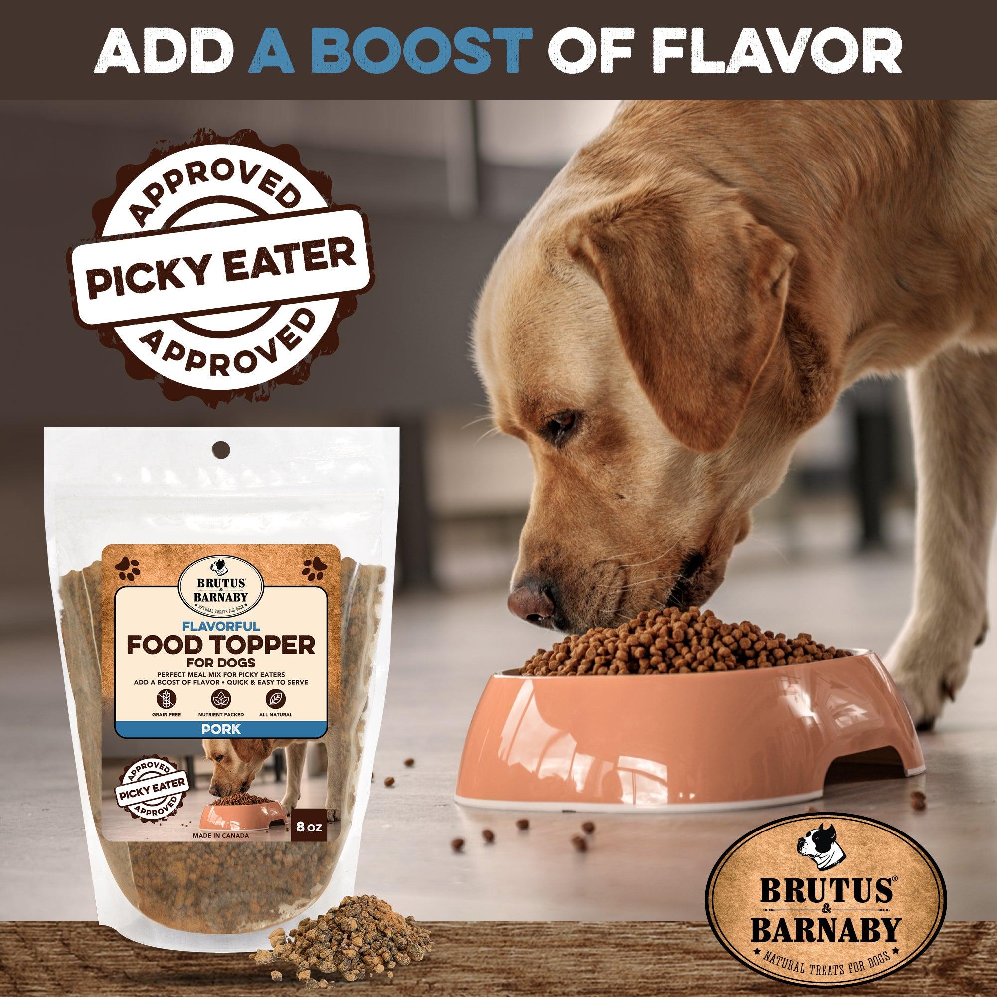 Pork food topper for dogs, all-natural meal enhancer for picky eaters, adds flavor to kibble