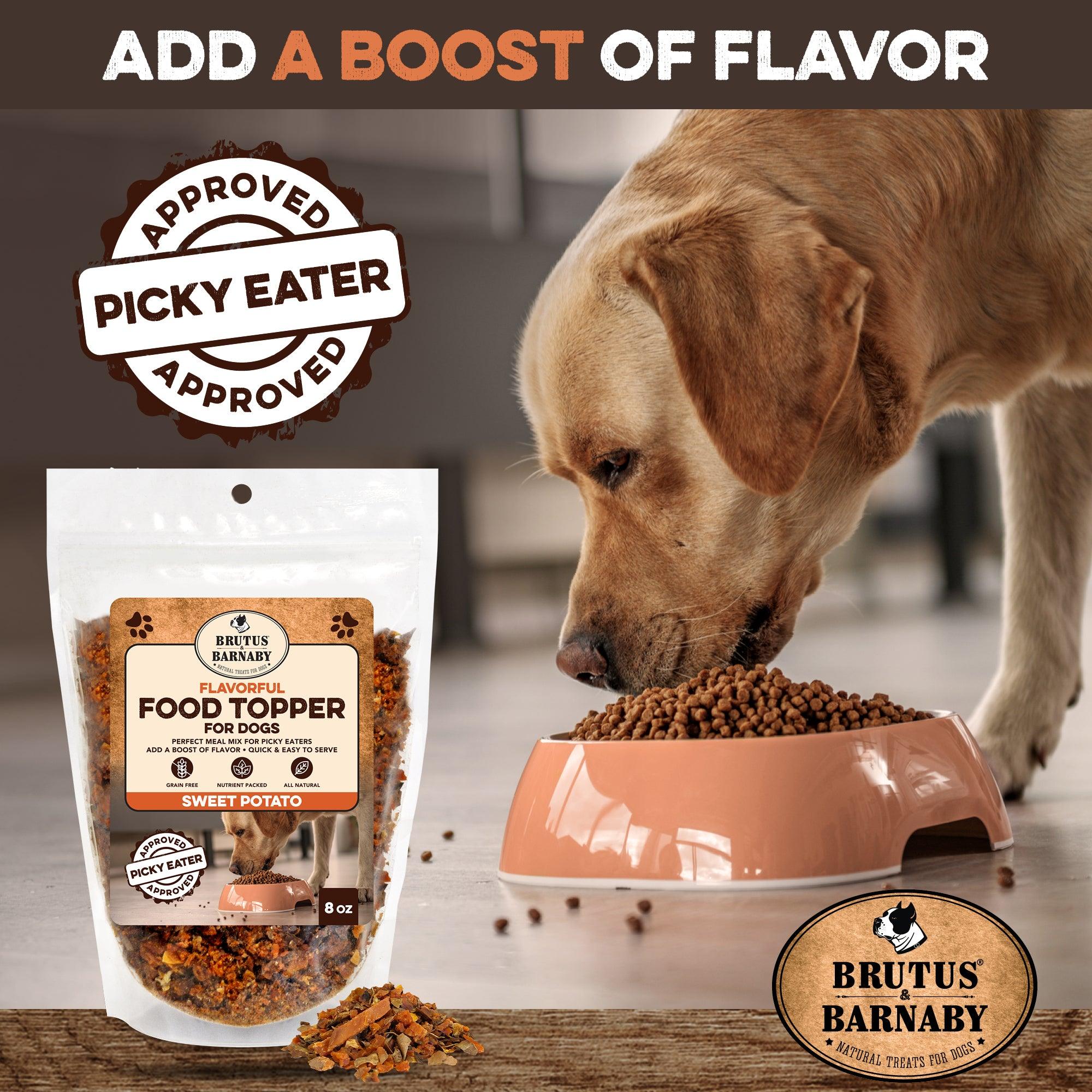 Sweet potato dog food topper for picky eaters, all-natural flavor boost in 8 oz bag