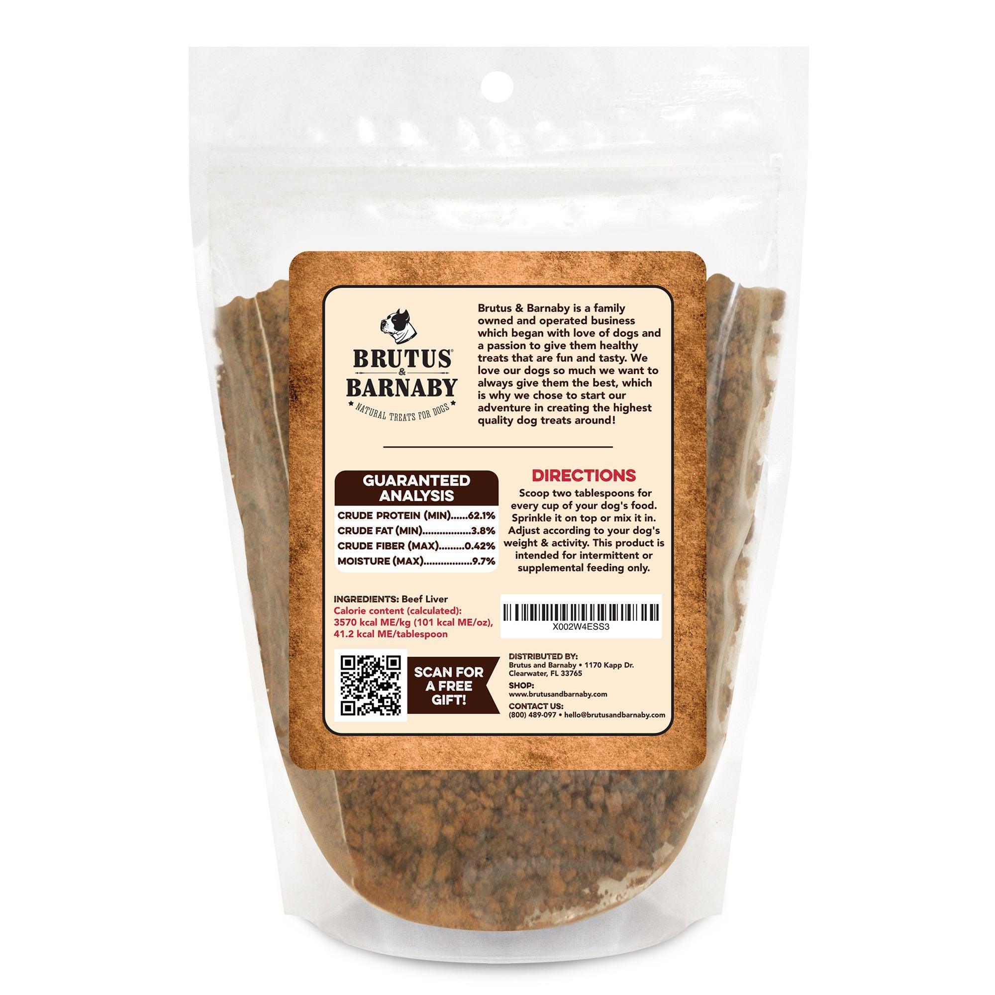 Brutus & Barnaby all-natural beef liver dog treats in resealable bag, high protein, USA-made