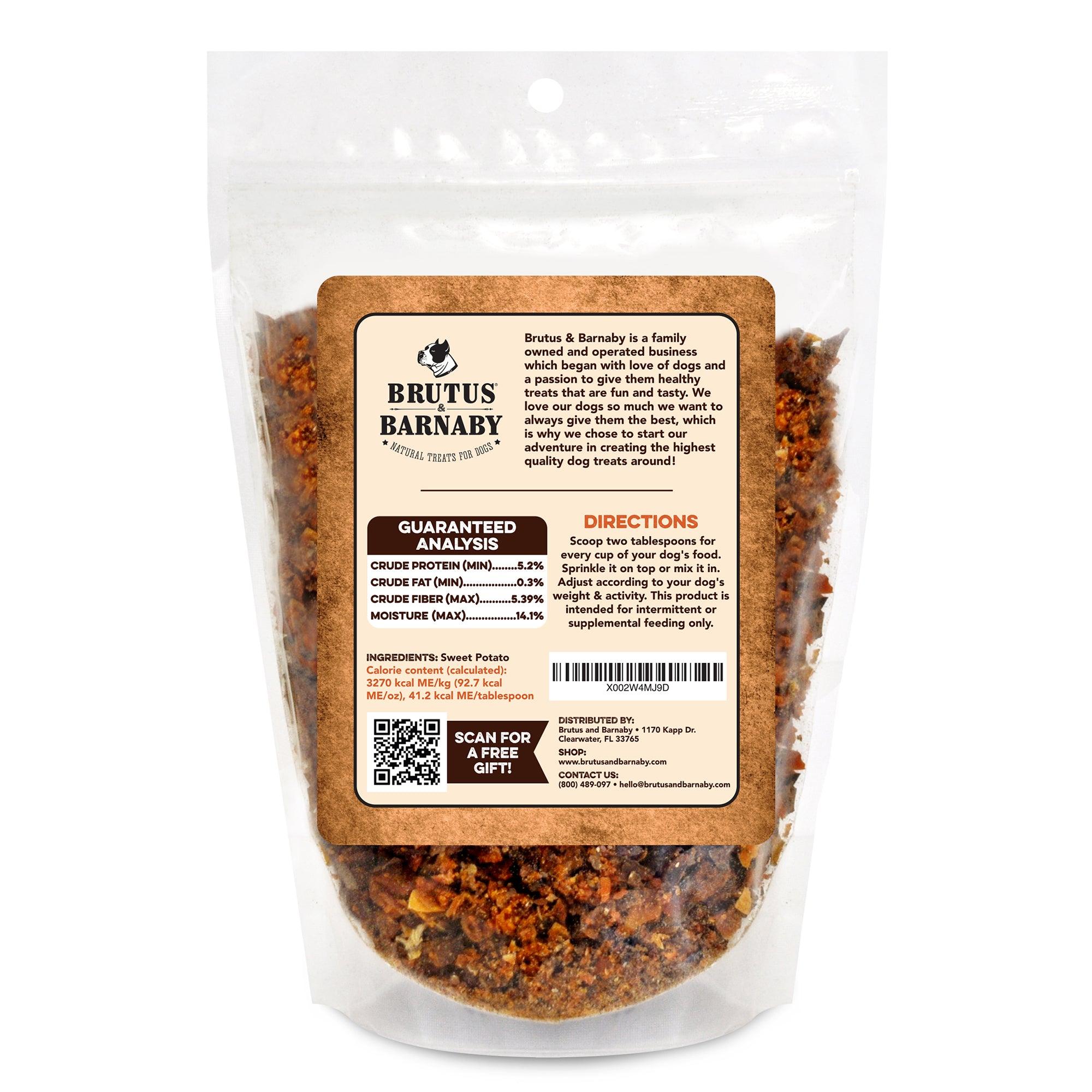 All-natural sweet potato dog treats in resealable bag, USA-made, healthy & digestible for dogs