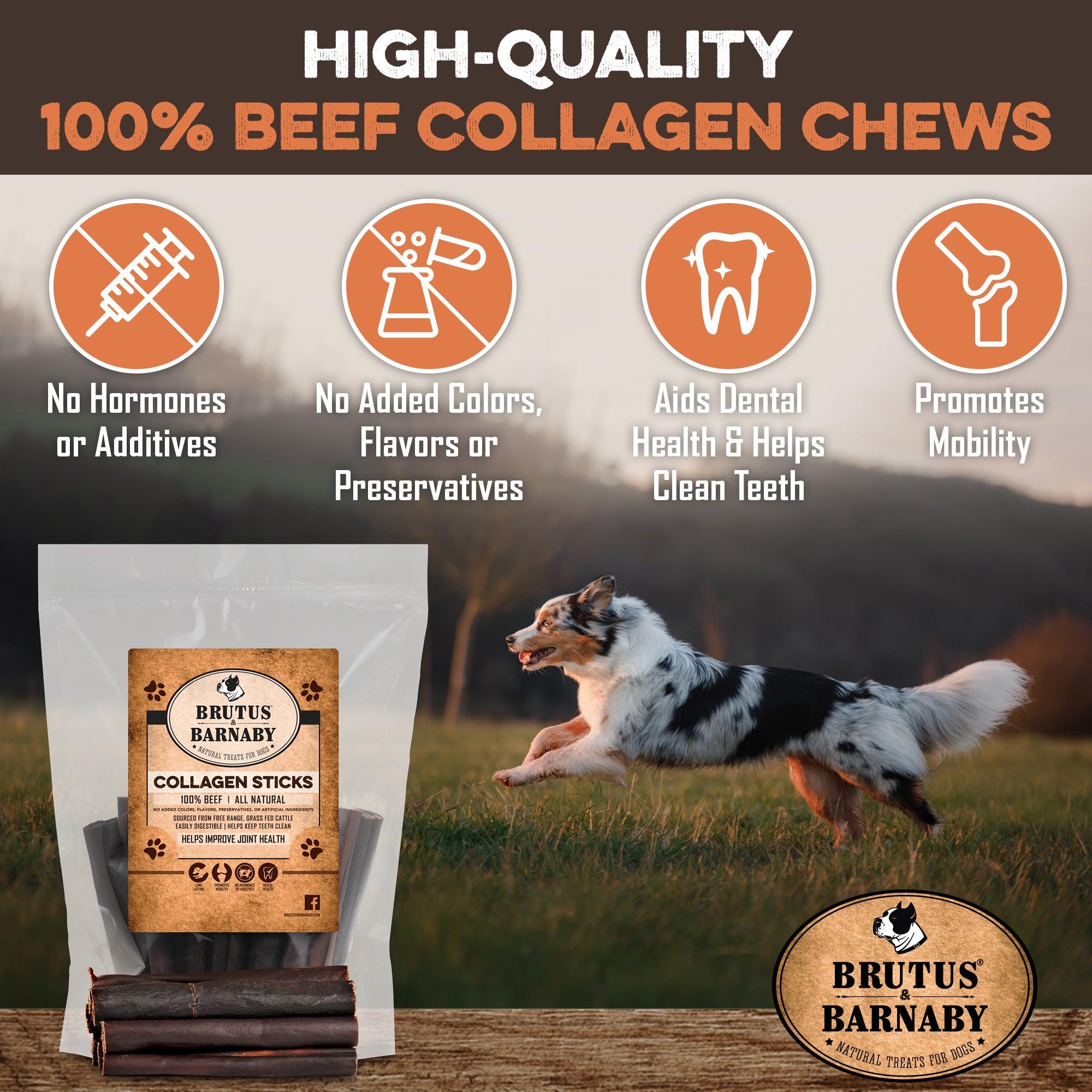 100% beef collagen chews for dogs, all-natural, aids dental health & joint mobility, no additives